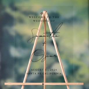 Señal Acrílica Firma de bienvenida de boda elegante, nombres pers