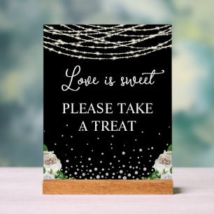 Señal Acrílica Firma Script Love Is Sweet String Lights Black