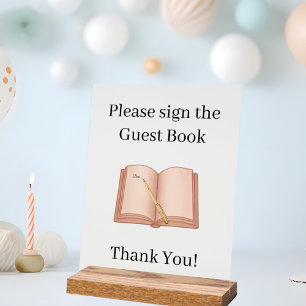 Señal Acrílica Firme el Libro de Invitados rosa oro claro