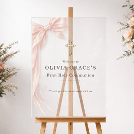 Señal Acrílica First Holy Communion Pink Bow Girl Welcome