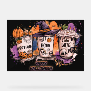 Señal Acrílica Fitness Halloween 🎃Protein, BCAA & Café Latte 