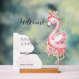 Señal Acrílica Flamingo rosa transparente Es un Baby Shower Chica