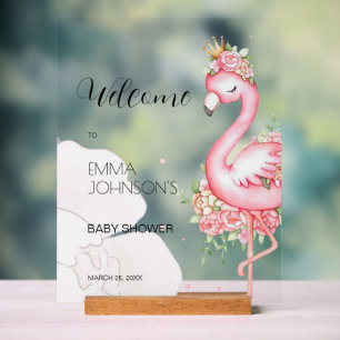 Señal Acrílica Flamingo rosa transparente Es un Baby Shower Chica