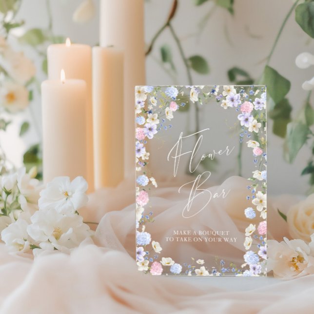 Señal Acrílica Flor Bar Floral Mesa de ducha de novia rosa (Flower Bar Floral Pink Bridal Shower Table Acrylic Sign)