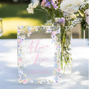 Señal Acrílica Flor Bar Floral Mesa de ducha de novia rosa