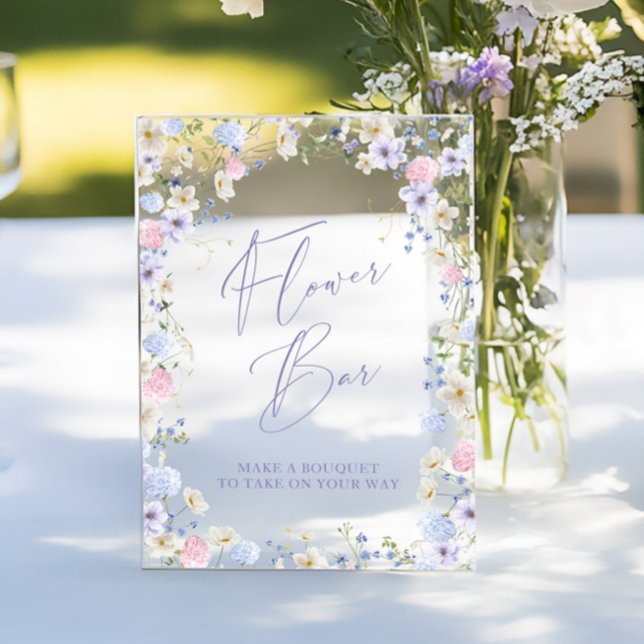 Señal Acrílica Flor Bar Floral Mesa de ducha de novia rosa (Flower Bar Floral Pink Bridal Shower Table Acrylic Sign)