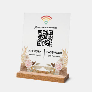 Señal Acrílica Flor de agua Baby Shower Wifi Network QR Code