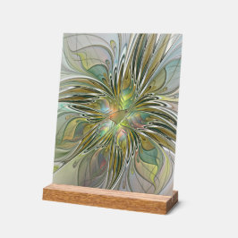 Señal Acrílica Flor De Arte Fractal Moderno Con Oro