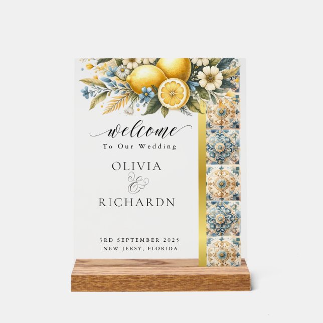 Señal Acrílica Flor de mosaico mediterránea Positano limón (Anverso)