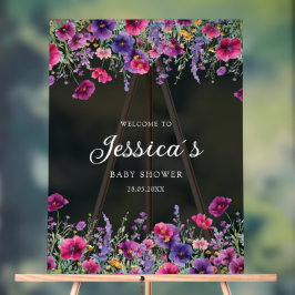 Señal Acrílica Flor silvestre, Baby Shower morado-rosada