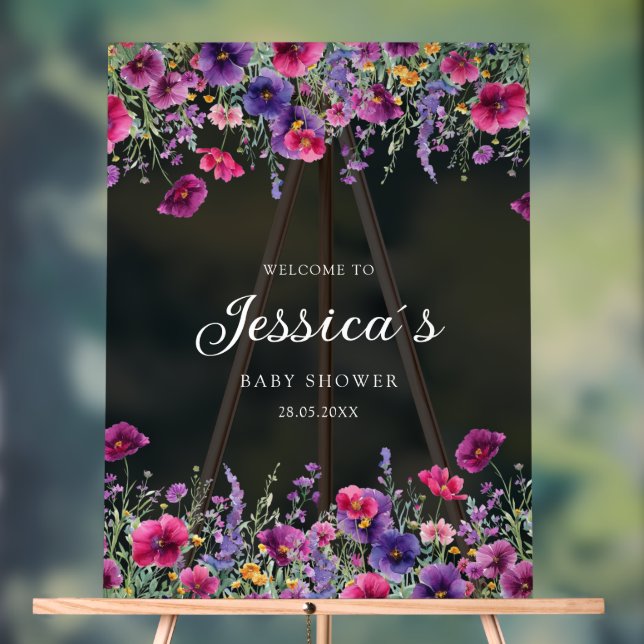 Señal Acrílica Flor silvestre, Baby Shower morado-rosada (Neutral )