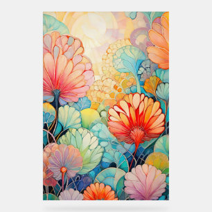 Señal Acrílica Flora 5 Rótulo Acrílico Pastel Floral