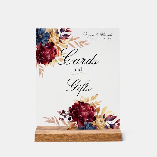 Señal Acrílica Floral acuática de la Marina Borgoña de otoño (Anverso)