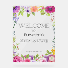 Señal Acrílica Floral Bridal Shower Welcome Acrylic Sign