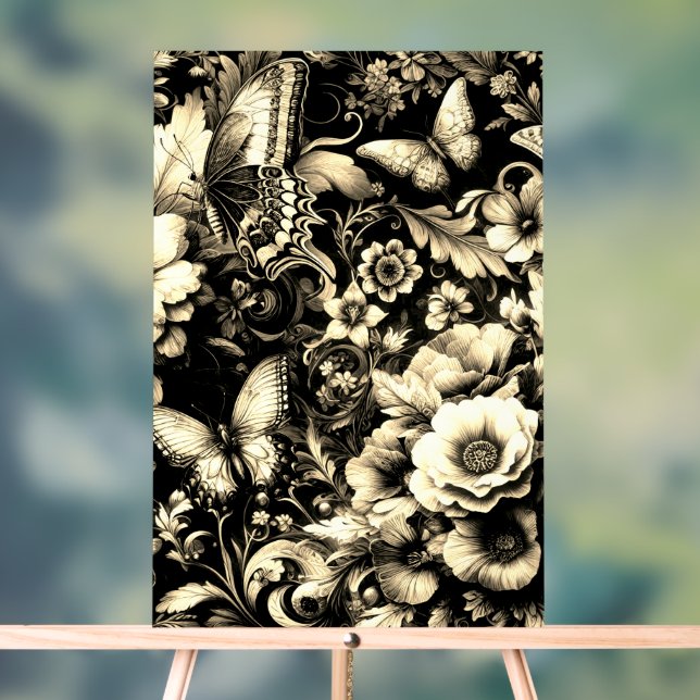 Señal Acrílica Floral de antigüedades doradas con mariposas (Neutral )