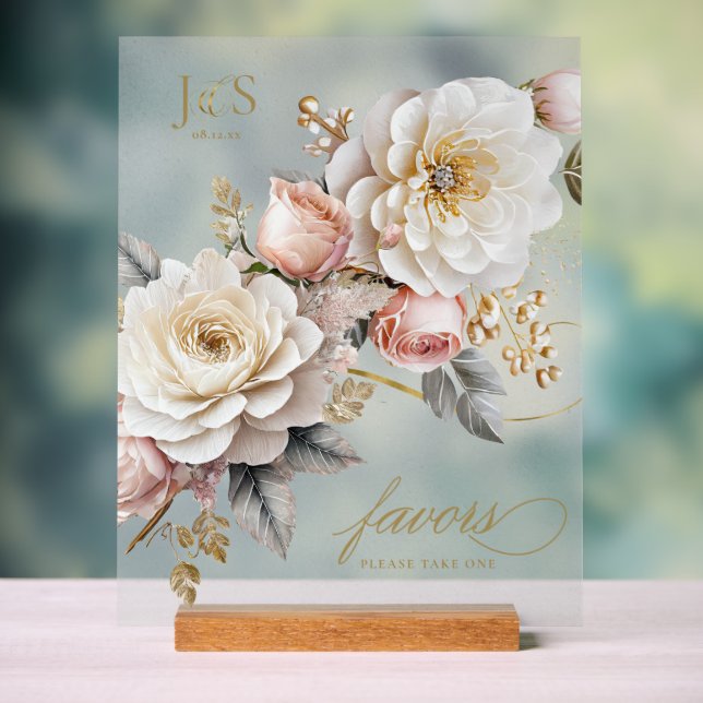 Señal Acrílica Floral Drama Wedding Favors Frosted ID1022 (Neutral )