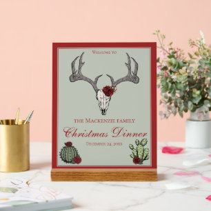 Señal Acrílica Floral Merry Christmas Deer Head Skull Cactus