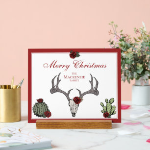 Señal Acrílica Floral Merry Christmas Deer Head Skull Cactus