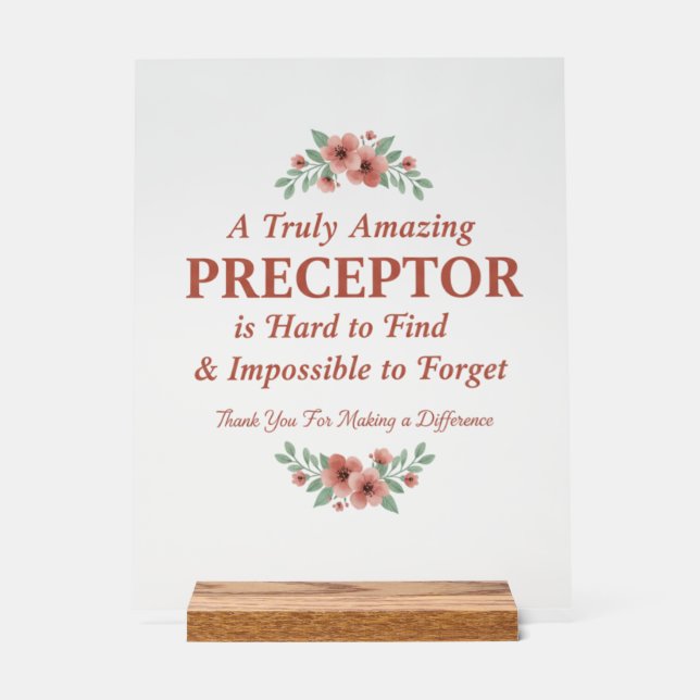Señal Acrílica Floral Nurse Preceptor Thank You Mentor Gift (Anverso)
