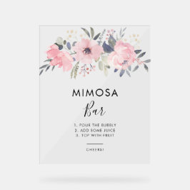 Señal Acrílica Floral rosa acuática ducha de novia Mimosa Bar