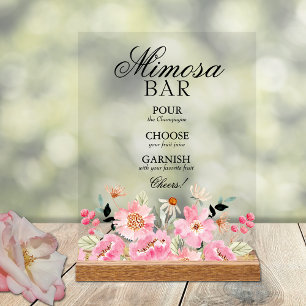 Señal Acrílica Floral rosa ducha de novia Mimosa Bar