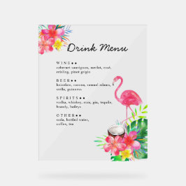 Señal Acrílica Floral Tropical Paradise Flamingo Drinks Menu