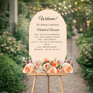Señal Acrílica Florales de marfil naranja arcos programa de boda 
