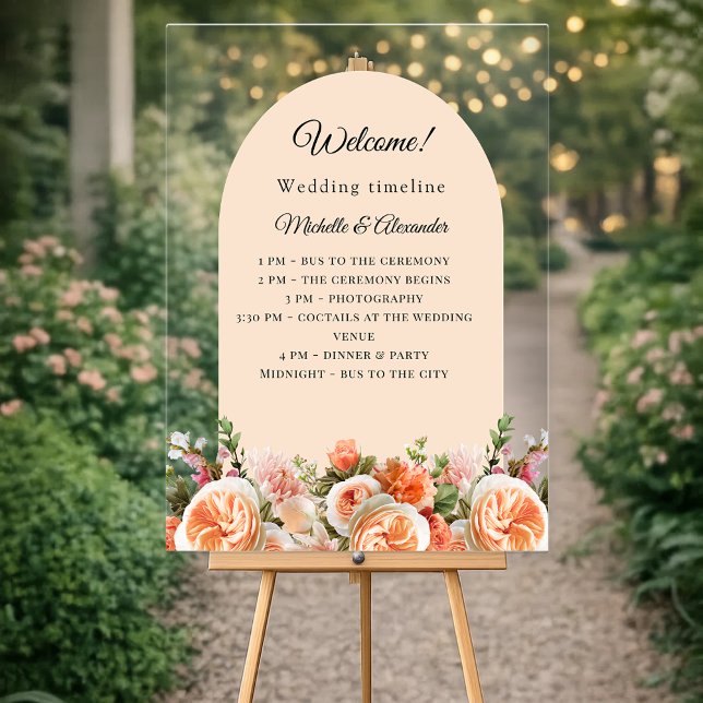 Señal Acrílica Florales de marfil naranja arcos programa de boda  (Subido por el creador)