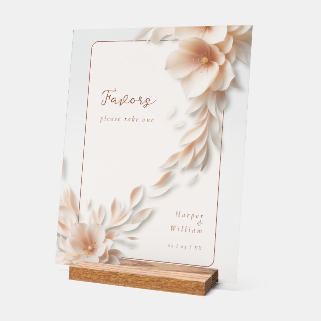 Señal Acrílica florales de marfil que fluyen por el boda acrílico (Ángulo)