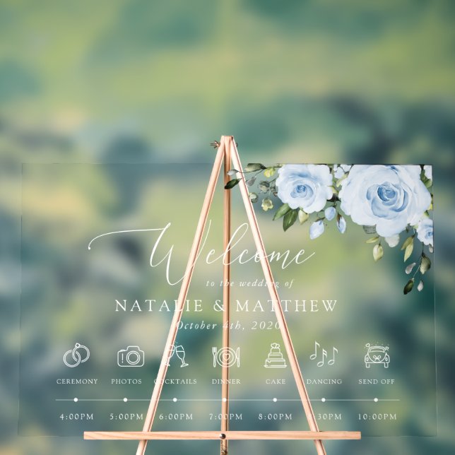 Señal Acrílica Flores azul turbias, Boho, bienvenida Boda (Neutral )