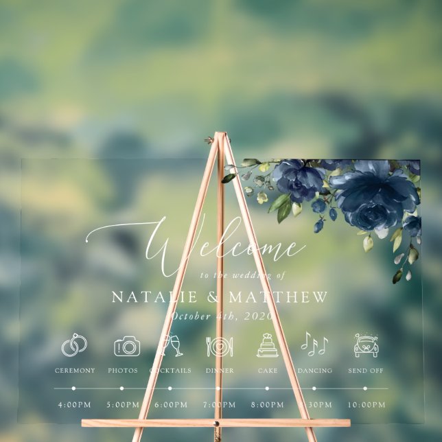 Señal Acrílica Flores azules de la marina, vegetación, línea de t (Neutral )