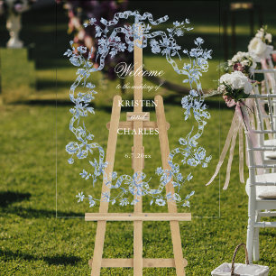 Señal Acrílica Flores Azules Francesas y Bodas de Listones de Bie