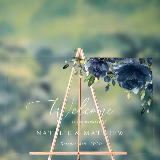 Señal Acrílica Flores Azules Marinos, Verdor, Boho, Bienvenida de (Neutral )