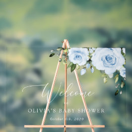 Señal Acrílica Flores azules, vegetación, bienvenida a Baby Showe