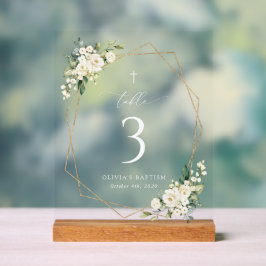 Señal Acrílica Flores blancas crema, Boho, números de mesa de bau
