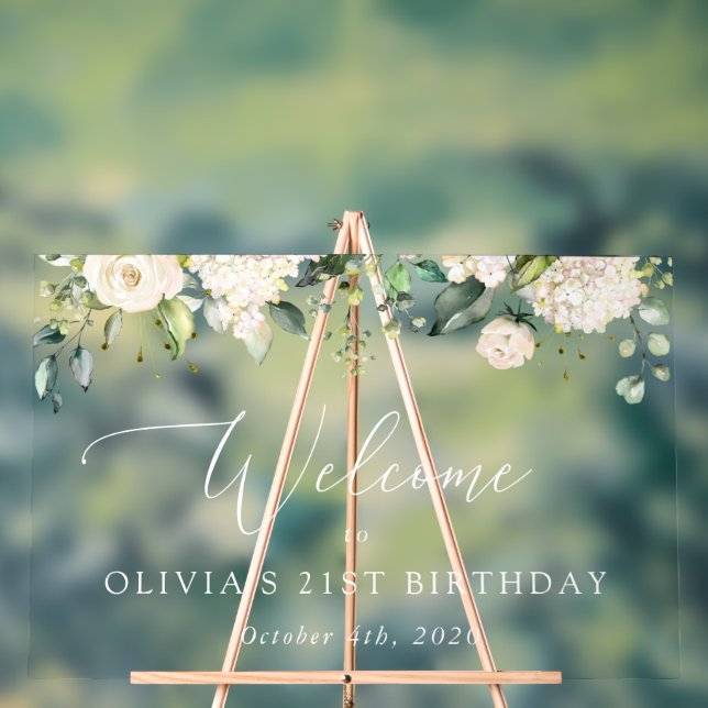 Señal Acrílica Flores blancas, flores de crema, bienvenida al cum (Neutral )