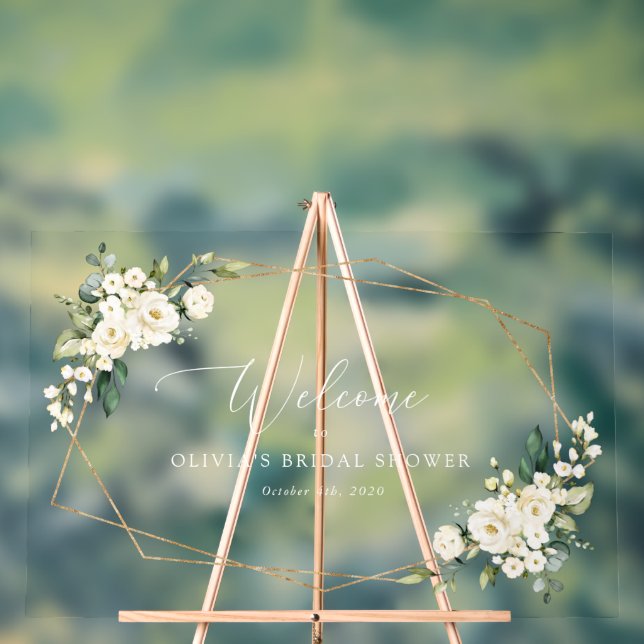 Señal Acrílica Flores blancas, flores de crema, boho, bienvenida  (Neutral )