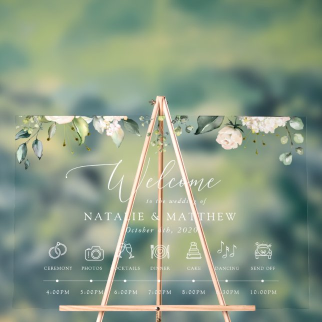 Señal Acrílica Flores blancas, flores de crema, línea de tiempo B (Neutral )