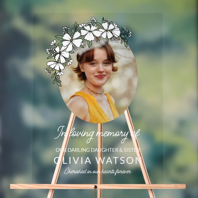 Señal Acrílica Flores Blancas Oval Photo In Love Memory (Neutral )