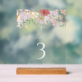 Señal Acrílica Flores Coloridas, Boho, Números de Mesa para Bauti