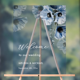 Señal Acrílica Flores de Acuarela Azul Boda Bienvenida