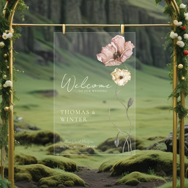 Señal Acrílica Flores de adormidera islandesas de bienvenida (Welcome Icelandic Watercolor Iceland Poppy Flowers Acrylic Sign
)