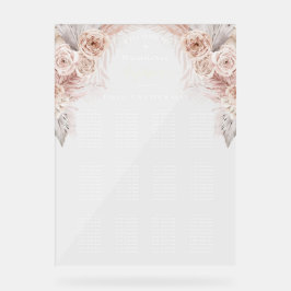 Señal Acrílica Flores de Boho Tabla de asientos de bautismo