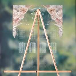 Señal Acrílica Flores de Boho Tabla de asientos de bautismo