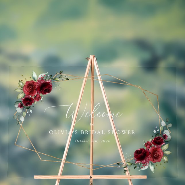 Señal Acrílica Flores de Borgoña, Flores Rojas, Bienvenida a Novi (Neutral )