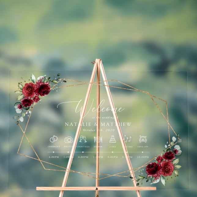 Señal Acrílica Flores de Borgoña, flores rojas, línea de tiempo B (Neutral )