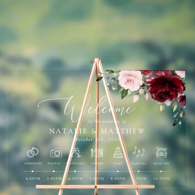 Señal Acrílica Flores de Borgoña, flores rosas, línea de tiempo B (Neutral )