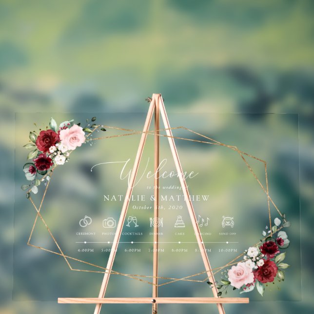 Señal Acrílica Flores de Borgoña, flores rosas, línea de tiempo B (Neutral )