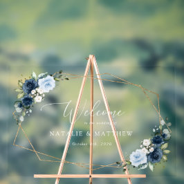 Señal Acrílica Flores de la Marina, Flores Azules, Boho, Bienveni