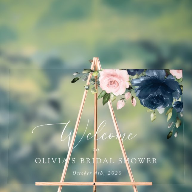 Señal Acrílica Flores de marina, flores rosas, ducha de novia bie (Neutral )